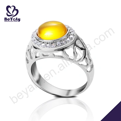 Women silver yellow gemstone cabochon rings