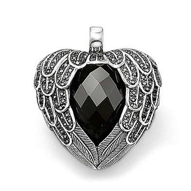 Boutique black stone 925 sterling silver heart pendant necklace