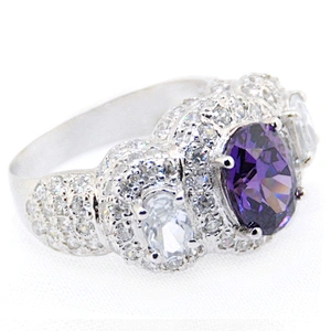 Men amethyst 925 silver ring with purple stone