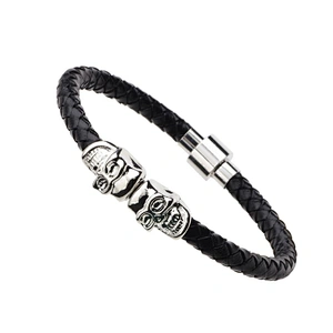 2019 leather skeleton mens hand skull bracelet silver bangle