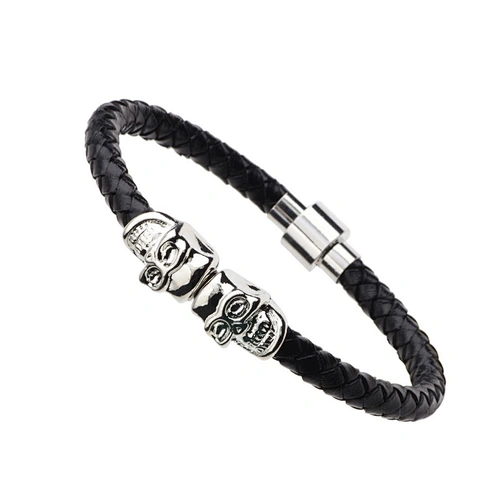 2019 leather skeleton mens hand skull bracelet silver bangle
