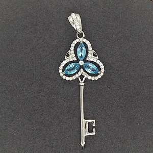 White Gold Key Shape Pendant Necklace For Men, Blue Crystal Silver Key Pendant Necklace Jewelri Meaning