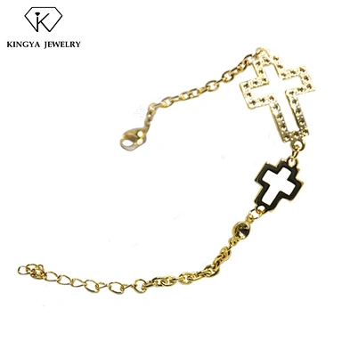 Custom Cross 18K Gold Plated Religion Jewelry Chain Link Bracelet