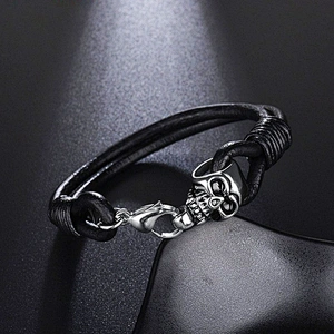 2019 fashion new trends men stainless steel leather bracelet