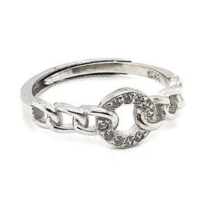 Connected Circles design shiny cubic zirconia silver ring vintage jewelry