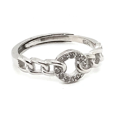 Connected Circles design shiny cubic zirconia silver ring vintage jewelry