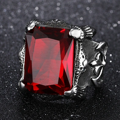 2020 Jewelry Stainless Steel Blue Red Green Colored Glass Ring