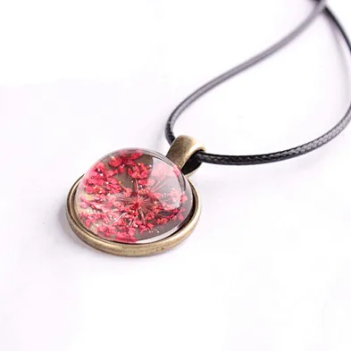 Dried real flower charm tree of life pendant necklace jewelry