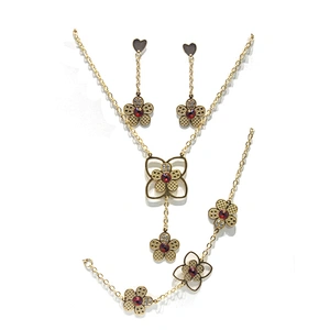 Gold plated cross brass costume stainless steel set jewelry