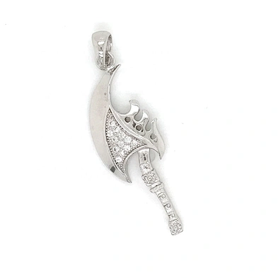 Trendy New Cz Stone Charm Custom Pendant, Micro Pave Setting Silver With Cz Jewelry, Sterling Silver Cz Axe Pendant Set
