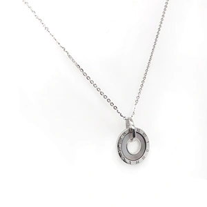 Roman Numerals Engraving Circle Ring Shape Shell Inside Silver Necklace