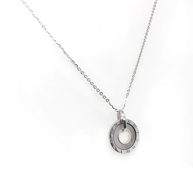 Roman Numerals Engraving Circle Ring Shape Shell Inside Silver Necklace