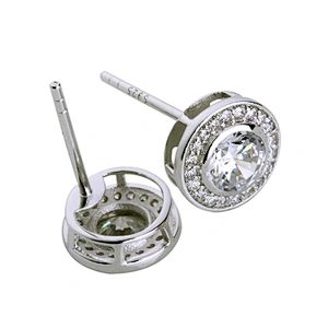 Simple Style Shiny Cubic Zircon Silver Disc Earrings Stud For Unisex