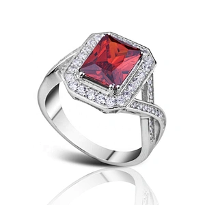 Natural Ruby Silver Ring, Gemstone Ring Ruby Engagement Rings Men Geometric