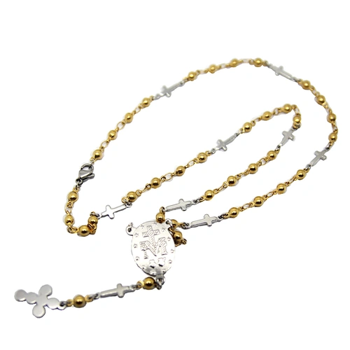Yellow gold rosary stainless steel cross accessories jewellery
