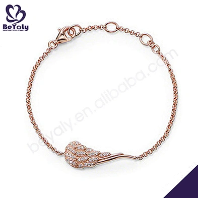 Rose gold feather chain gemstone bracelet in 925 silver