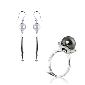 Fashion silver black pearl fashion costume jewellery set