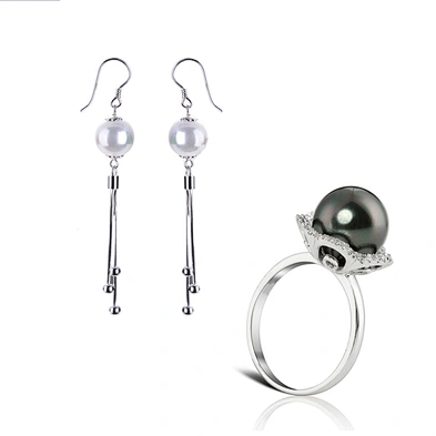 Fashion silver black pearl fashion costume jewellery set