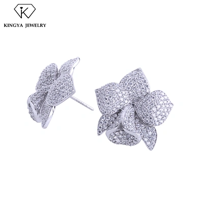 Women Blooming Flower Sterling Silver Stud Earring With Stone