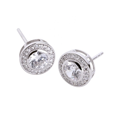 White gold coin custom design logo stud earring for women