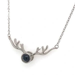 Antler shape i love you 100 language projection silver necklace for women
