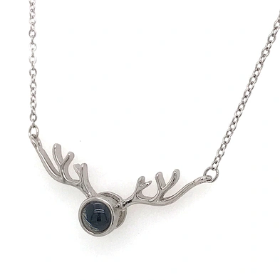 Antler shape i love you 100 language projection silver necklace for women