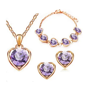 Women Fashion Gold Plated 925 Sterling Silver Pendant Necklace Jewelry Set