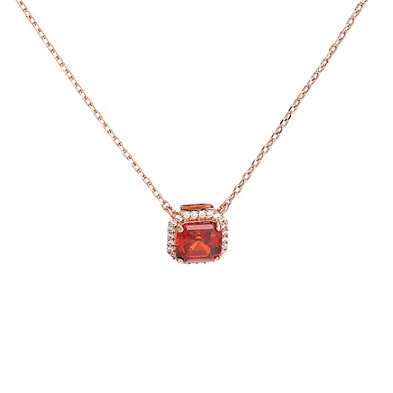 Graceful popular silver square pink crystal female favor ruby pendant necklace