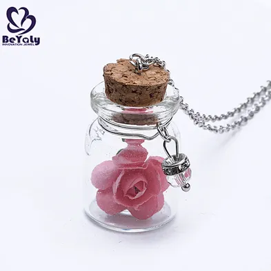 Glass Bottle Custom Women Pendant Jewelry Fashion Real Rose Necklace