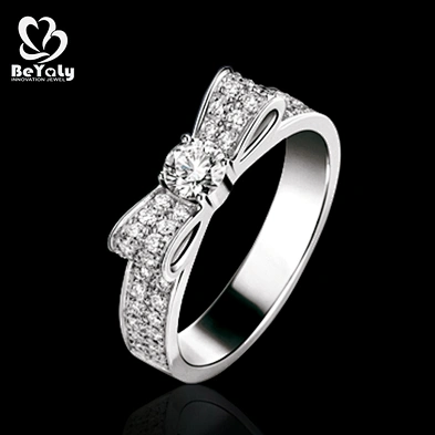 Simple bespoke bow design cubic zirconia 925 silver wedding rings
