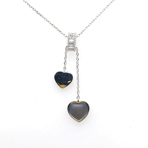 925 Silver Green Enamel Heart Shaped Necklace Cubic Zircon Bead Charms