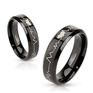 Custom laser carved black stainless steel time jewelry ring