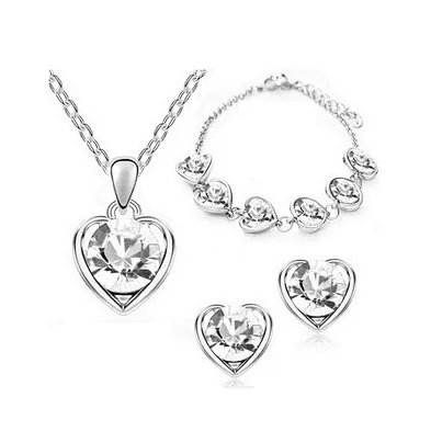 Women Fashion Gold Plated 925 Sterling Silver Pendant Necklace Jewelry Set