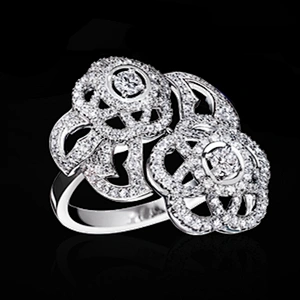 Beauty splendid cz inlaid flower silver faux diamond rings
