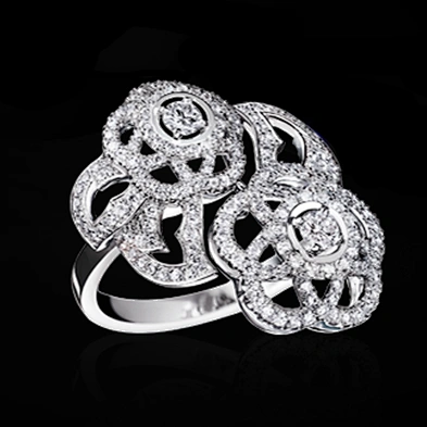 Beauty splendid cz inlaid flower silver faux diamond rings