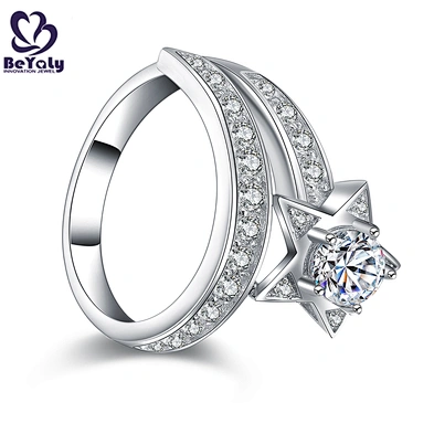 Dazzling silver pentastar popular finger ring with cubic stone