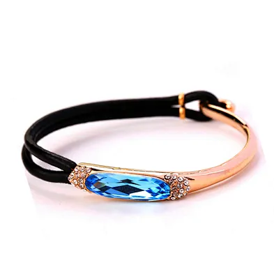 Fashion silver cz setting turquoise and leather bracelet