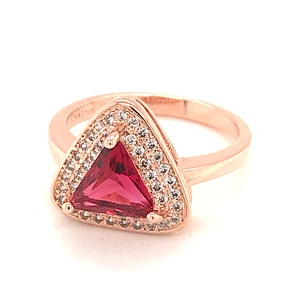 Silver Synthetic Ruby Stone Rings, Triangle Gold Ring Designs With Ruby