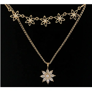 Women gold plated chain boho necklace cz flower jewelry in silver
