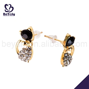 Hot sell cheap silver cz cat earrings