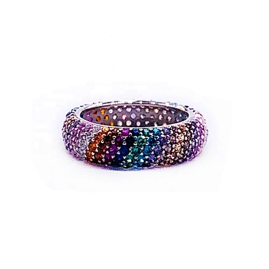 Ingenious Female Lovely Full Filled 14 Colors Stone Silver Wedding Ring