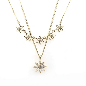 Women gold plated chain boho necklace cz flower jewelry in silver