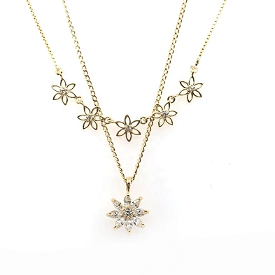 Women gold plated chain boho necklace cz flower jewelry in silver