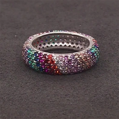 Ingenious female lovely full filled 14 colors stone silver wedding ring