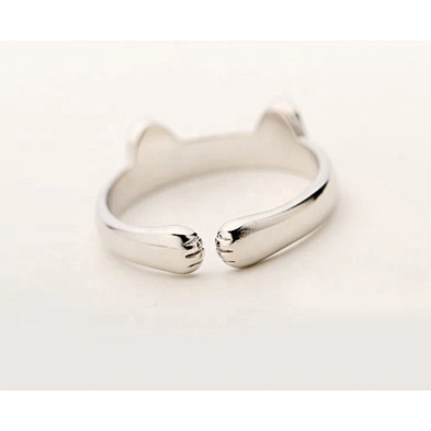 High quality adjustable cat shape silver animal rings