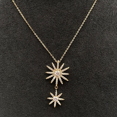 Two Full Cz Star Sun Shape Design Gold Jewellery Made In China Necklace