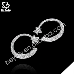 Boutique moon and star design cz clip 925 silver earrings
