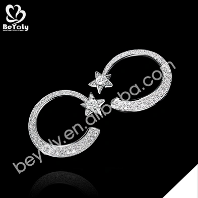 Boutique moon and star design cz clip 925 silver earrings