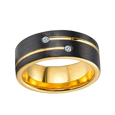 Black enamel simple cz tungsten ring with gold plated