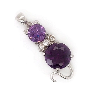 New Trendy Purple Zircon Jewelry Lady Cat Engraving Sterling Silver Pendants